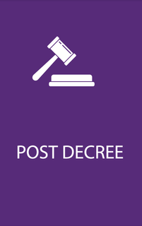 A purple background with a white judge 's gavel and the words post decree.