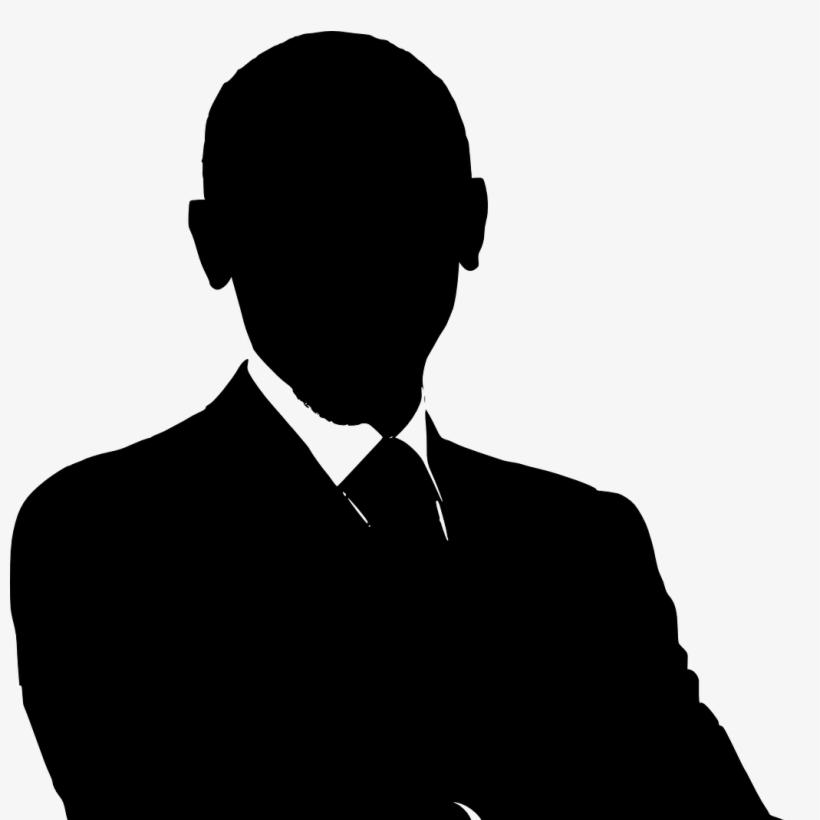 A silhouette of a man in a suit and tie with his arms crossed.