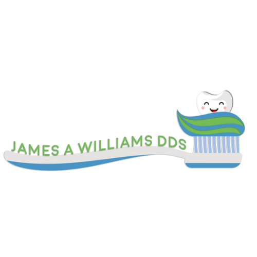 The logo for james a williams dds shows a tooth on a toothbrush.