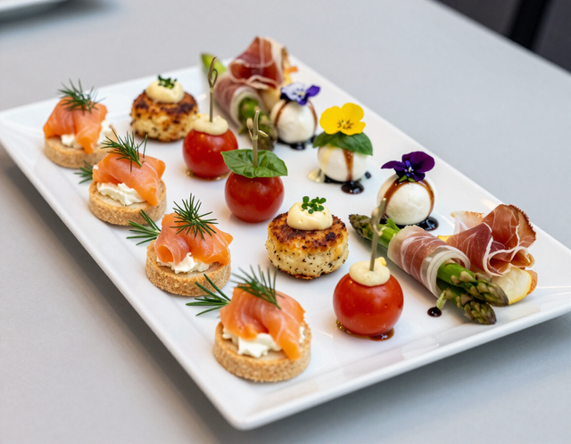 Montaje de finger food para reunión corporativa