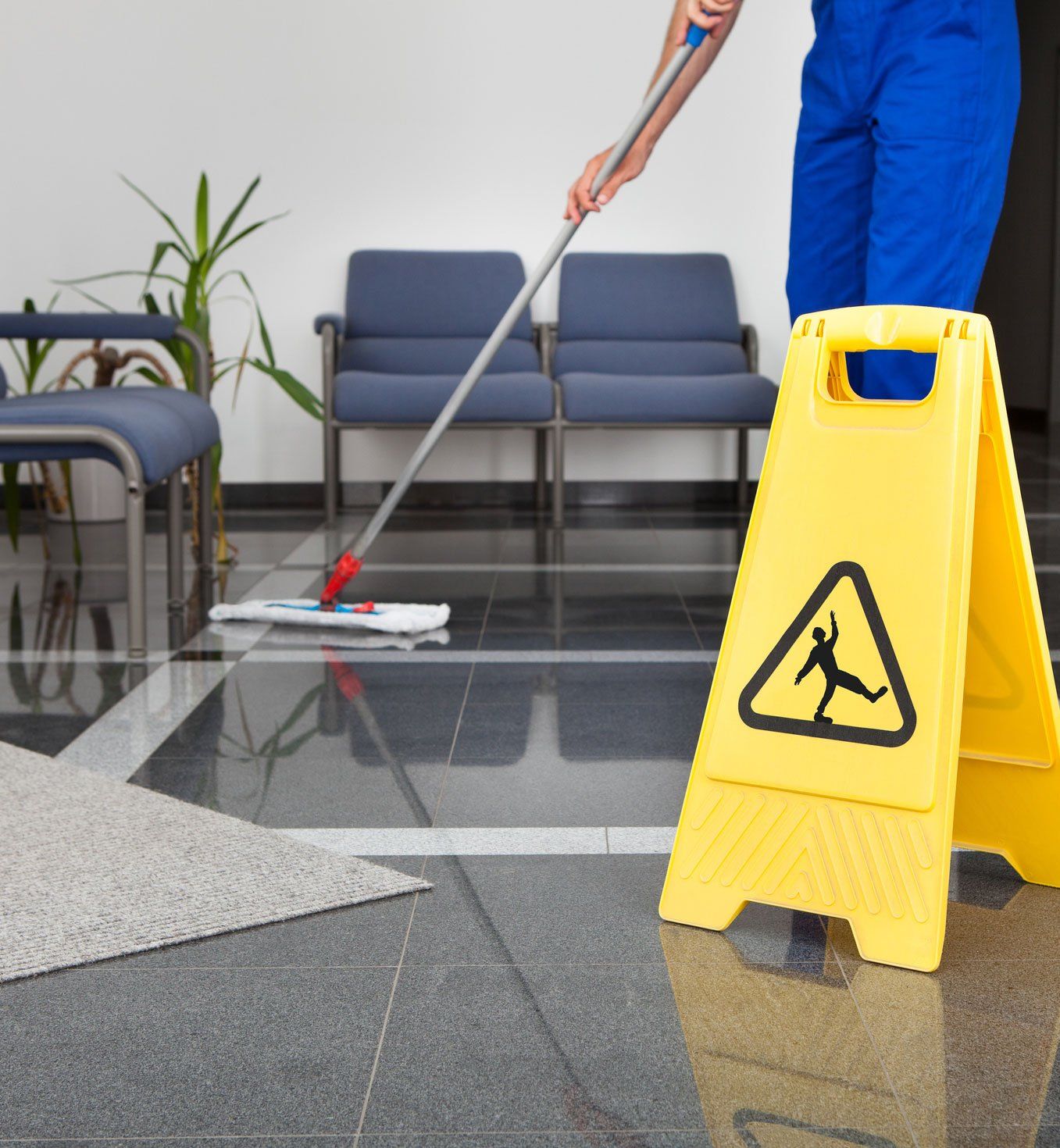 Janitorial Services — Mopping the Waiting Area Floor in Will County Janitorial Services — Mopping the Waiting Area Floor in Will County