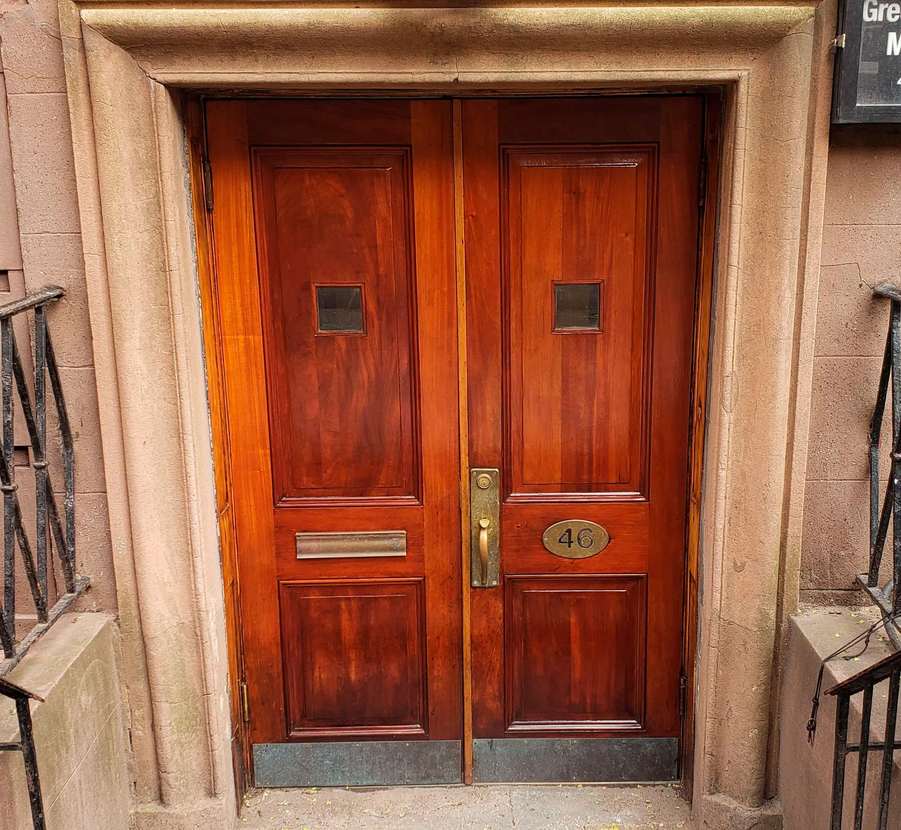 A wooden door with the number 41 on it