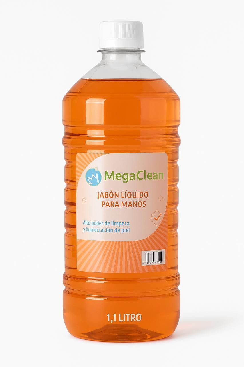 Botella de limpiador líquido naranja etiquetada como 