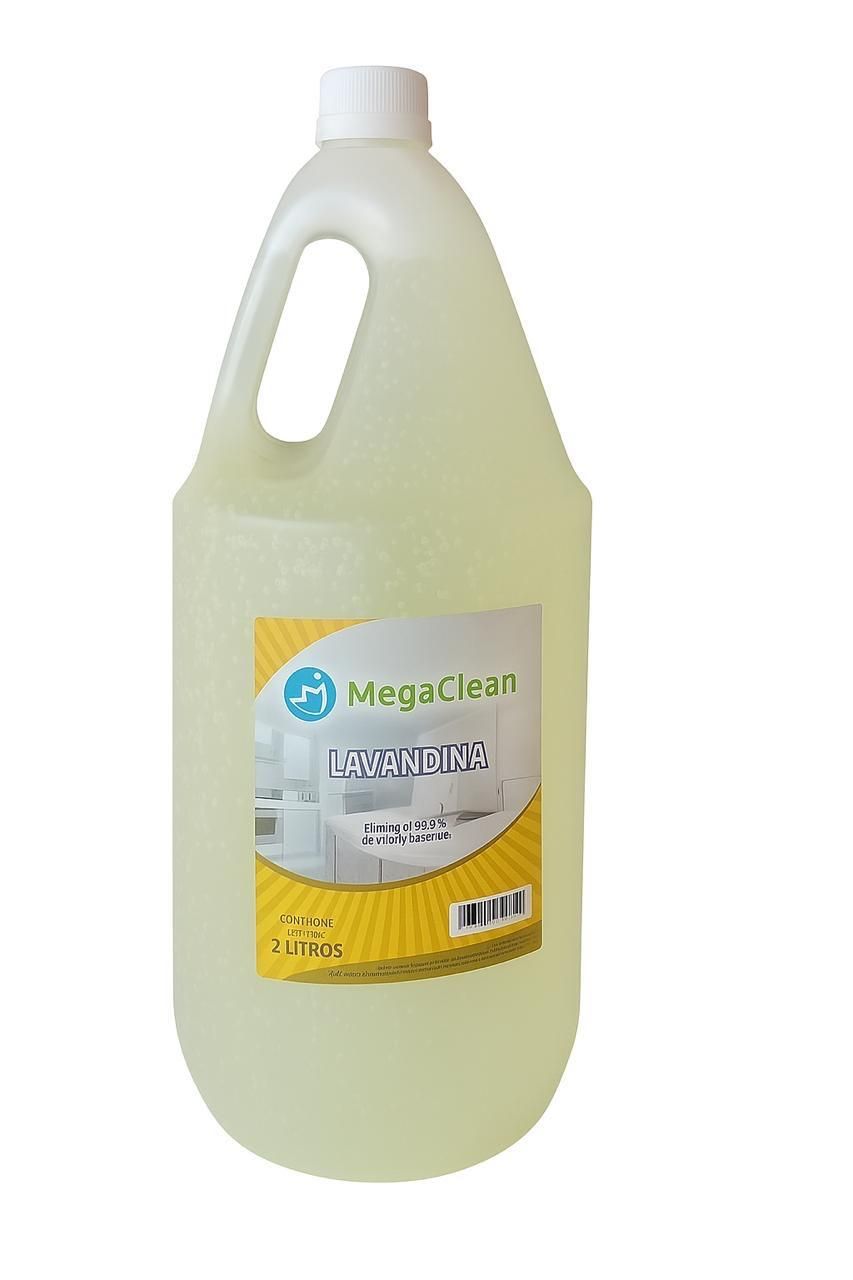 Botella grande de detergente amarillo translúcido con tapa y asa blancas.