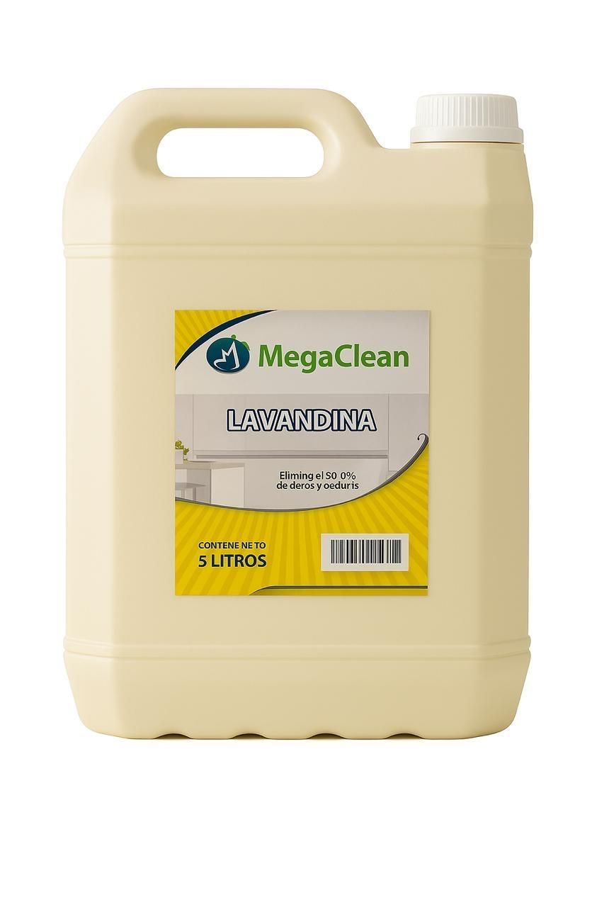 Botella de plástico amarilla MegaClean para productos químicos de limpieza, con asa y tapa.