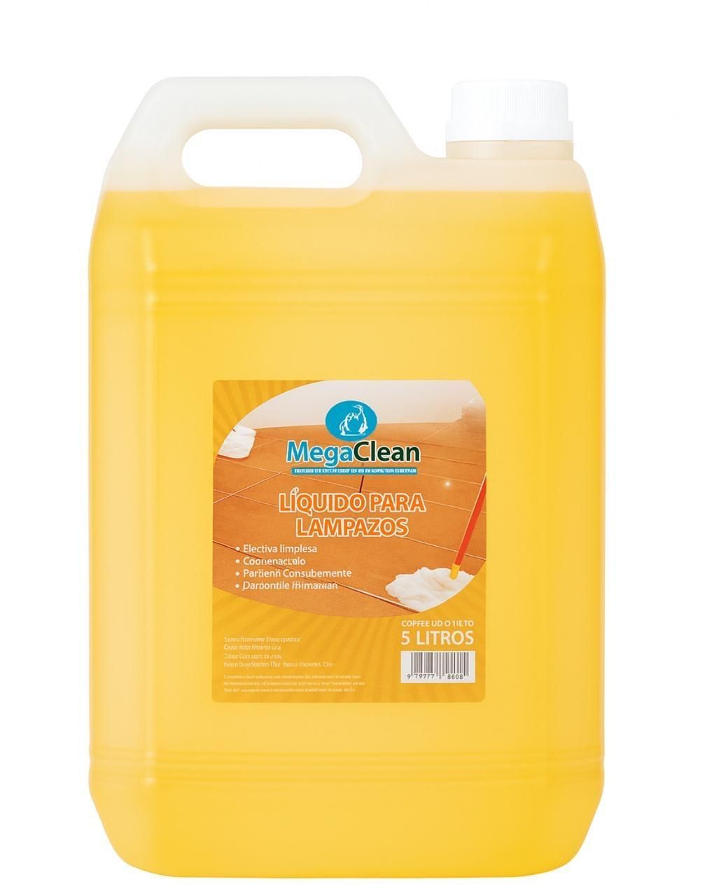 Botella de plástico amarilla para limpiador con asa y etiqueta naranja.