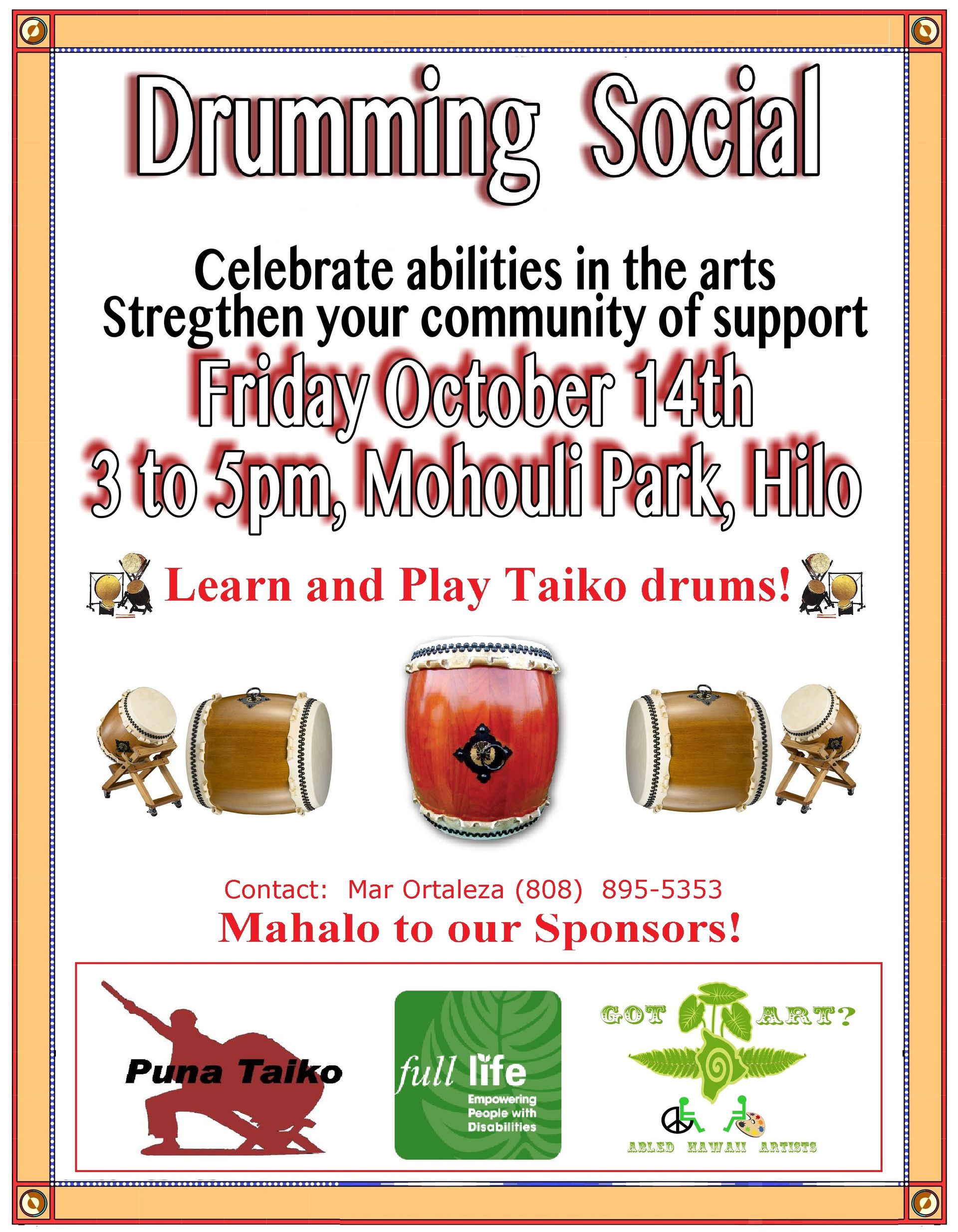 A poster for drumming social on friday october 14th