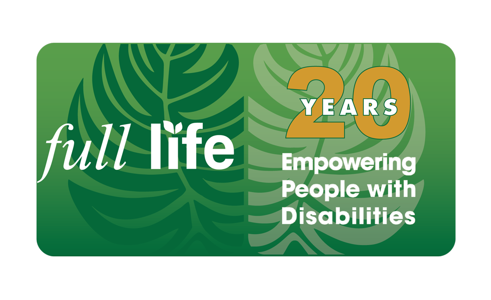 A green leaf with the words `` full life empowering people with disabilities '' on it.