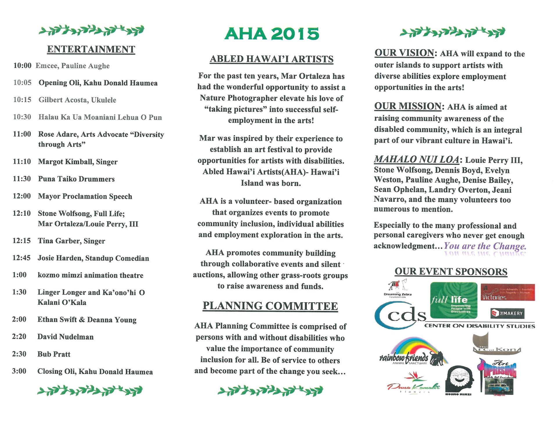 A brochure for the aha 2013 planning committee