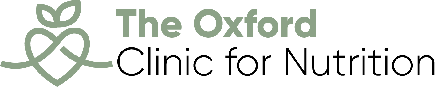 Logo for The Oxford Clinic for Nutrition, featuring a heart-shaped symbol with leaves. Green and white.