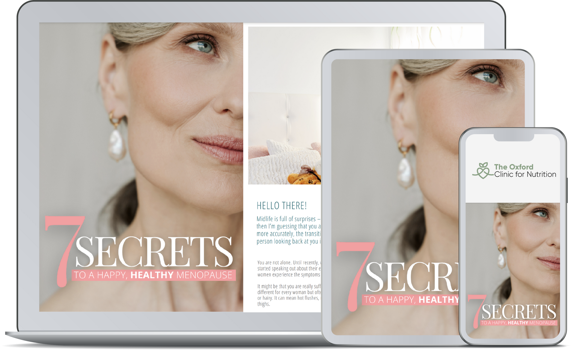 Digital devices displaying a brochure. Woman with pearl earring on the cover: