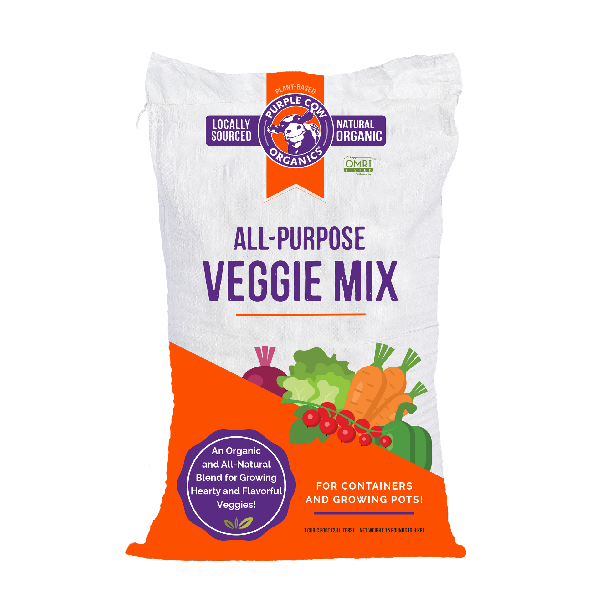 Bag of All-Purpose Veggie Mix with purple and orange packaging and illustrated vegetables