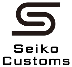 A black logo consisting of a stylized letter 'S' above the text 'Seiko Customs' on a white background.