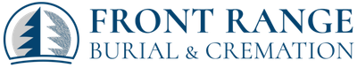 Front Range Burial & Cremation logo with blue tree emblem and serif text