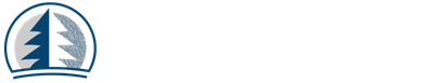 Blue circular logo with a stylized white pine tree and gray arc lines