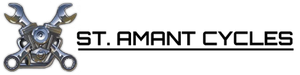 A logo for st. amant cycles with a pair of scissors