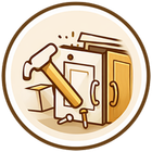 Hammer beside a cabinet and box, suggesting repair or home improvement