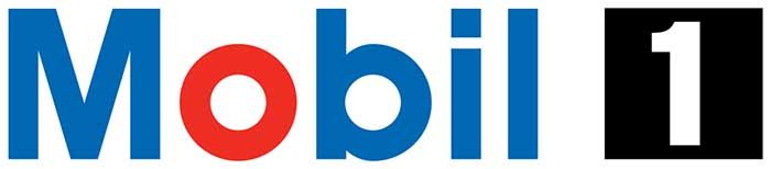Mobil 1 logo in blue, red, black, and white