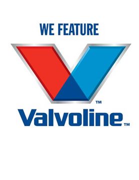 Valvoline logo with red and blue V under “WE FEATURE” text
