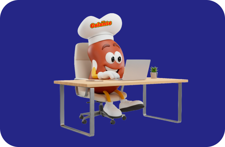 Galantinho em uma mesa com laptop
