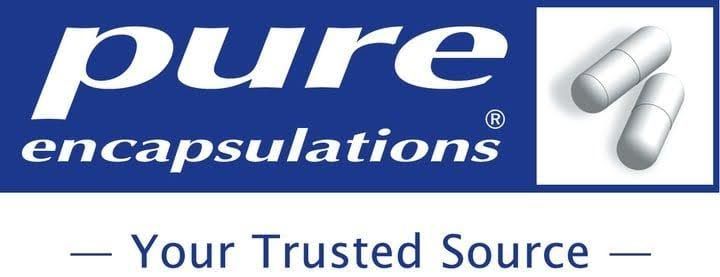 Pure Encapsulations logo with white capsules on blue background and the tagline “Your Trusted Source”