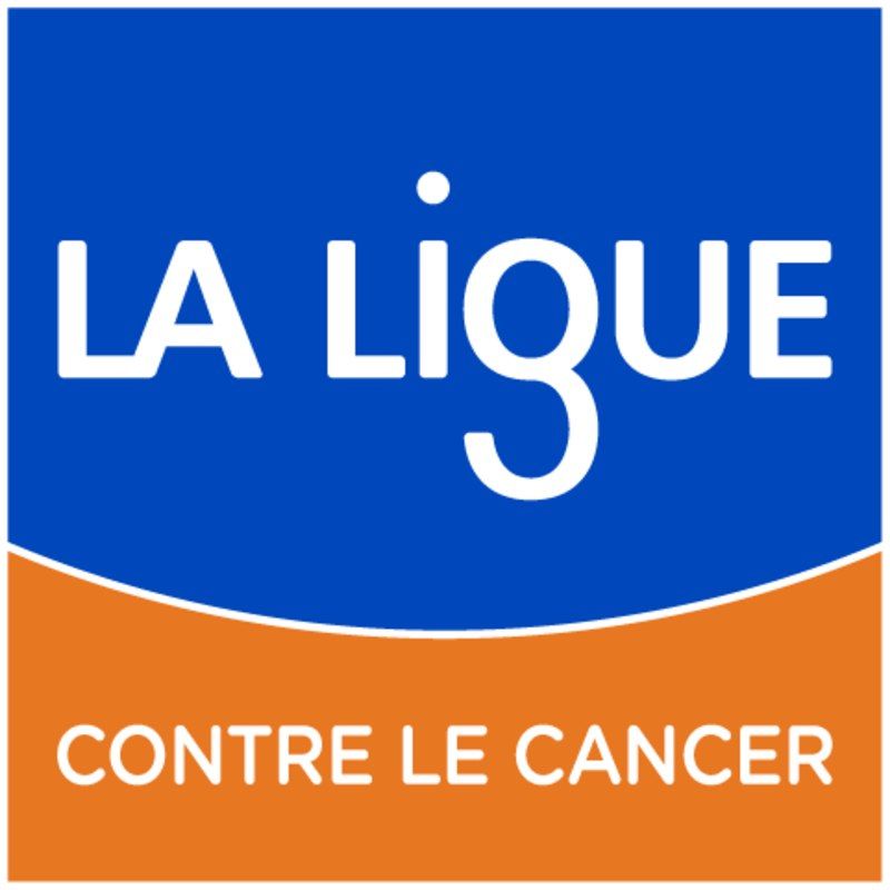 A blue and orange logo for la ligue contre le cancer