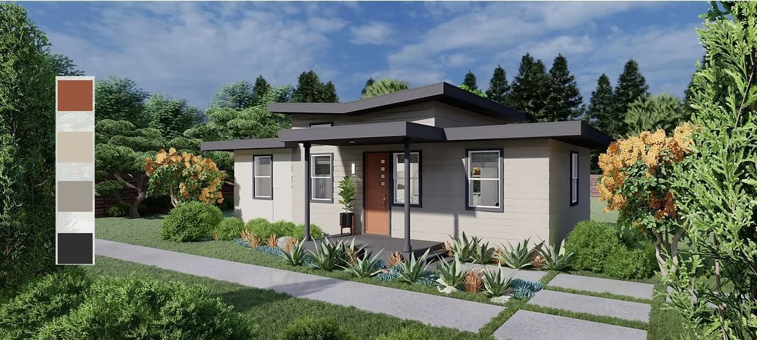 Modern house exterior with color palette.