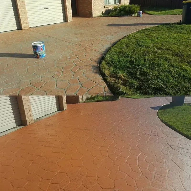 A before and after picture of a concrete driveway being painted. — Concrete Colour Solutions in Morisset, NSW