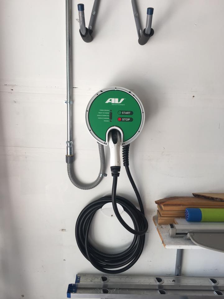 Image shows a installed level 2 electric vehicle charger - This charger is used by a Chevrolet  Volt.