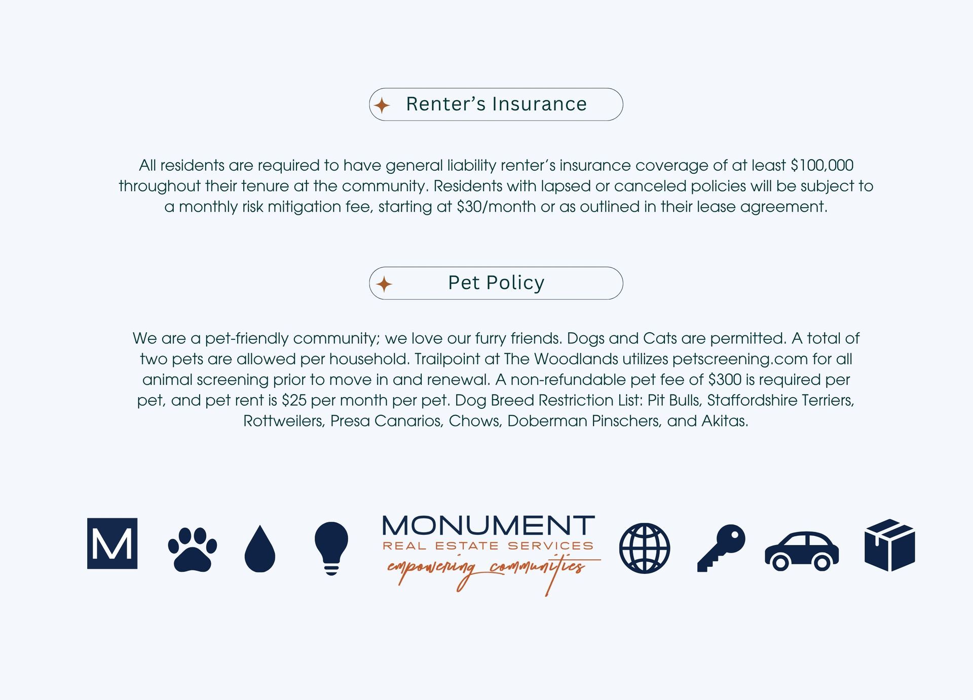 Trailpoint renters insurance and pet policy guide.