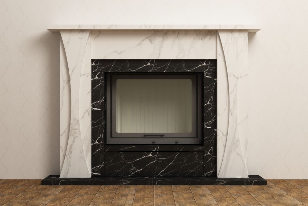 A Fireplace With a White Marble Mantel and Trim Surrounding a Black Marble Hearth — The Flue Pro In Huntingfield, TAS