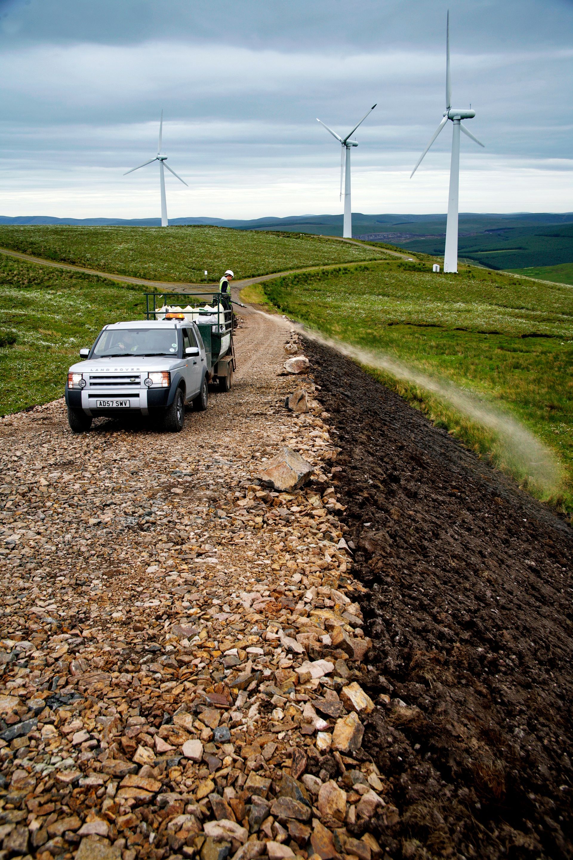 Hydroseeding at Clyde Wind Farm, Lancashire. Over 100 hectares successfully seeded.