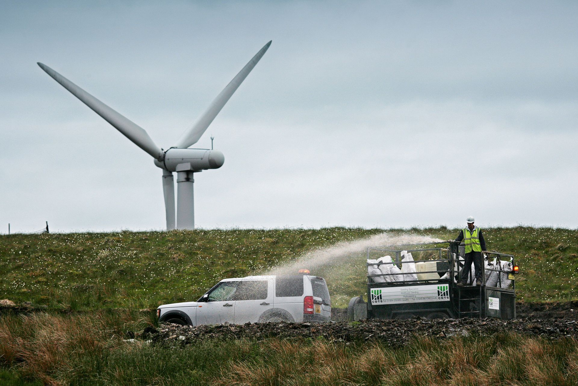 Hydroseeding at Clyde Wind Farm in Lancashire. Over 100 hectares of seeding completed.