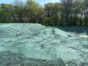 A recently hydroseeded SUDS pond. BFM applied heavily to ensure compliance with regulations.