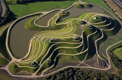 Aerial view of seeded reclemation site, Northumberlandia 