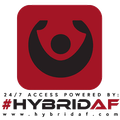 A red and black logo that says #hybridaf
