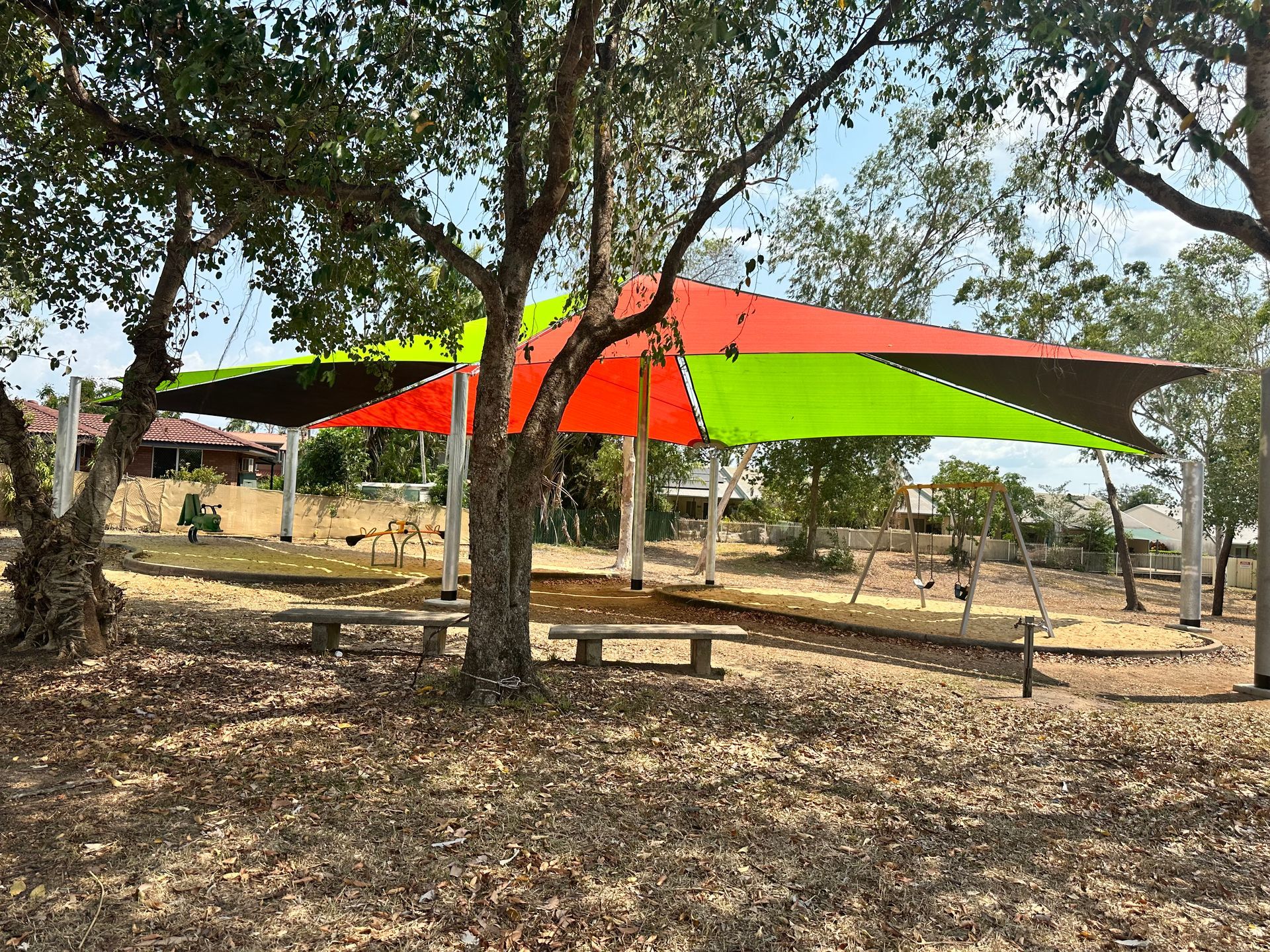 Green and Red Canopy — Aerosail Engineered Fabric Structures In Winnellie, NT
