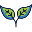 Two green leaves with blue trim on a dark blue stem.
