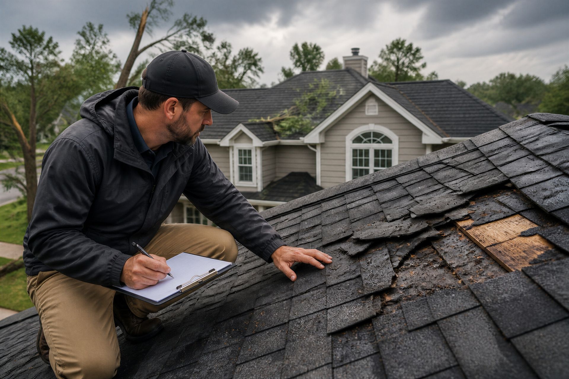 insurance company inspecting roof damage