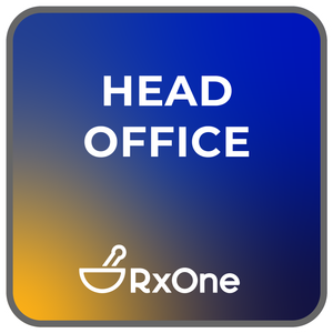 A blue button with the words head office written on it.