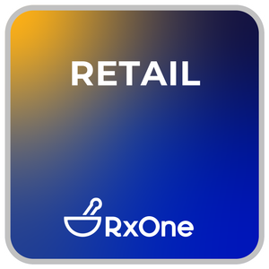 A blue square with the word retail on it.