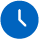Icono de reloj con manecillas blancas sobre fondo azul.