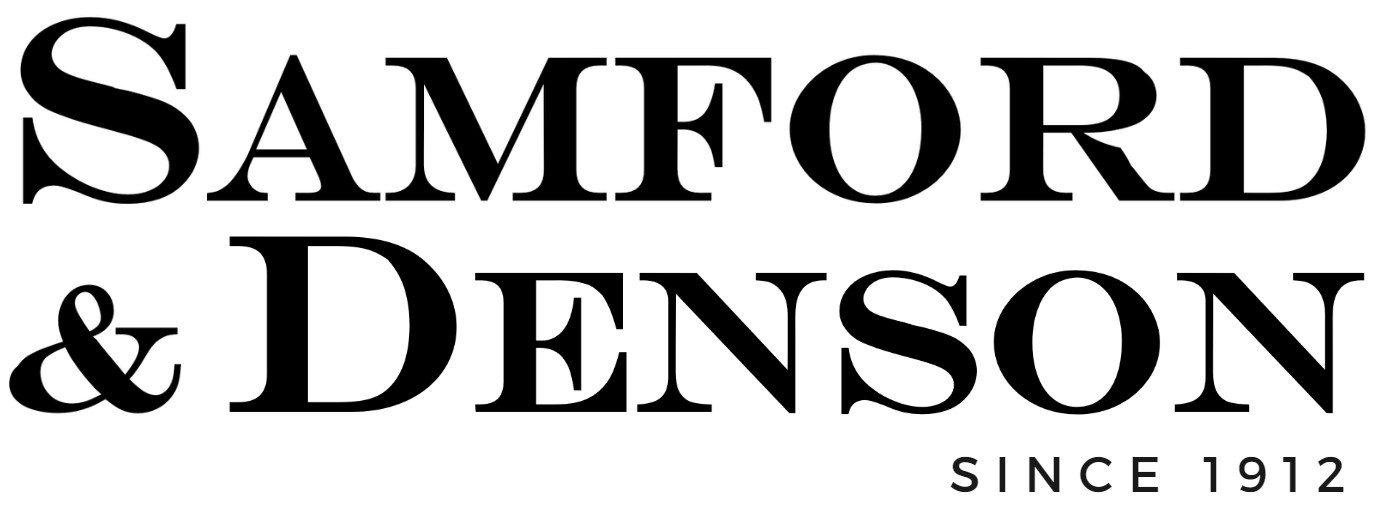 A black and white logo for samford & denson since 1912