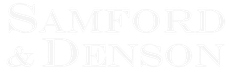 A white logo for samford & denson on a white background.