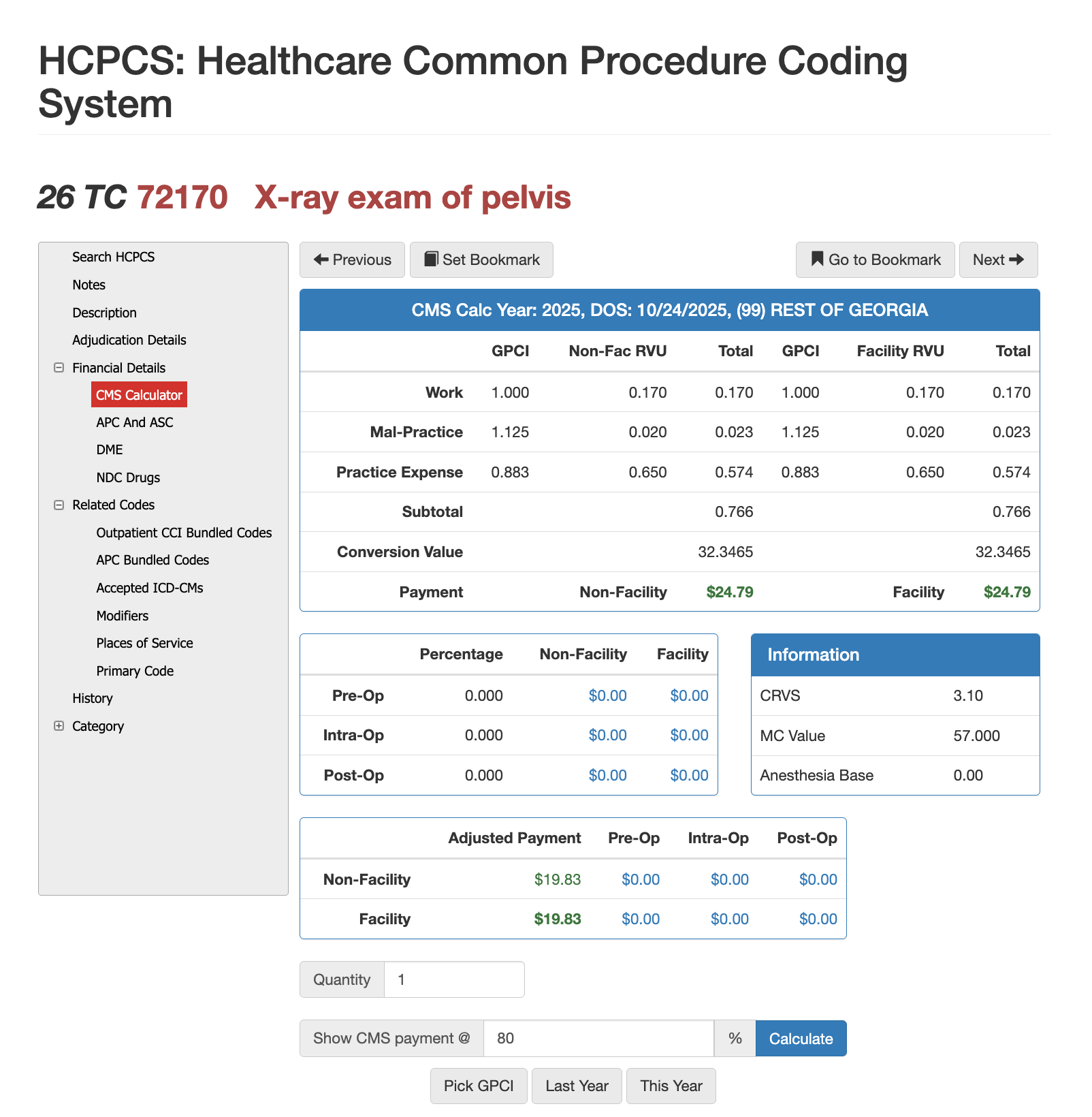 cpt 72190,cpt code 72190,reimbursement for 72190