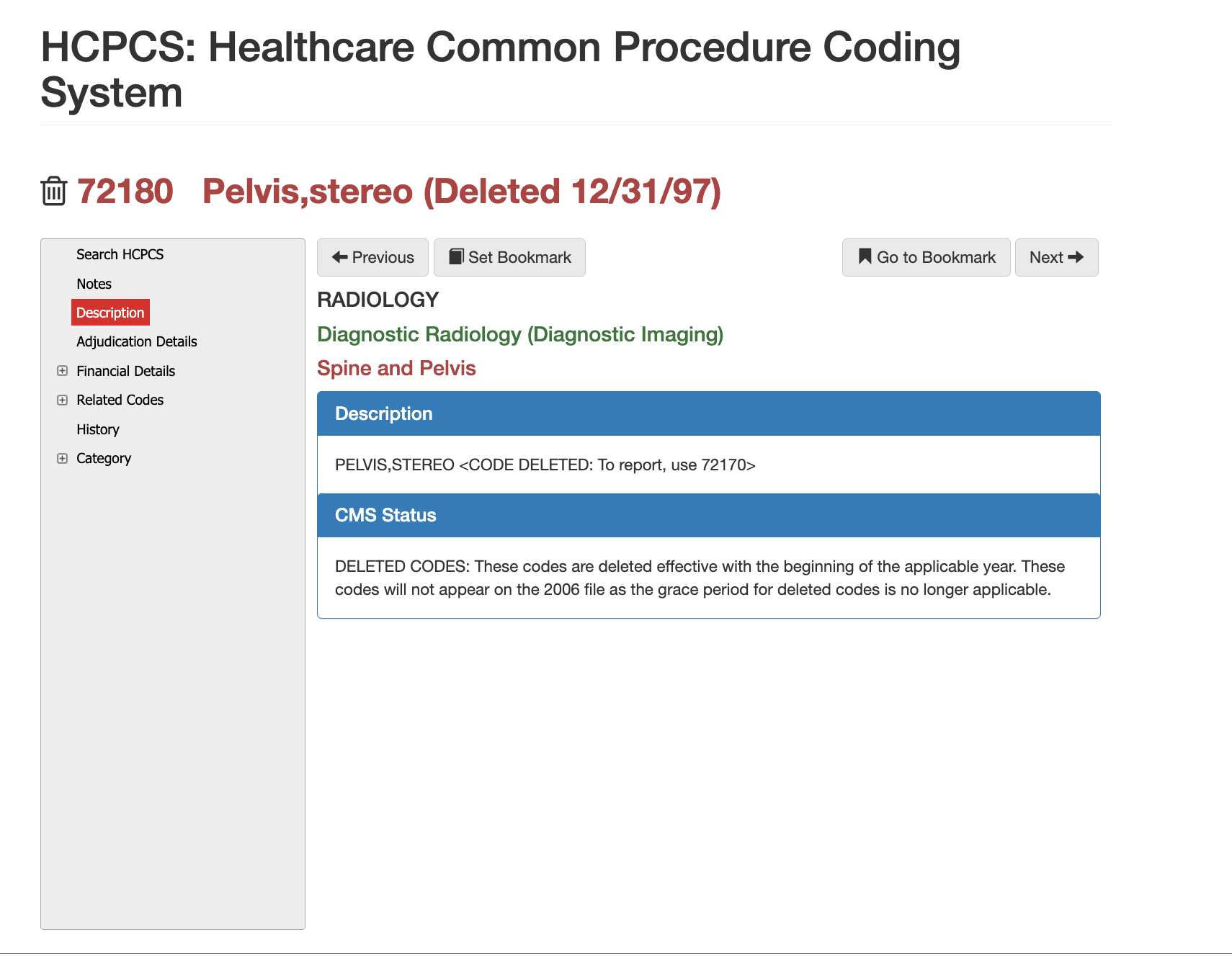 HCPCS code 72180 for 