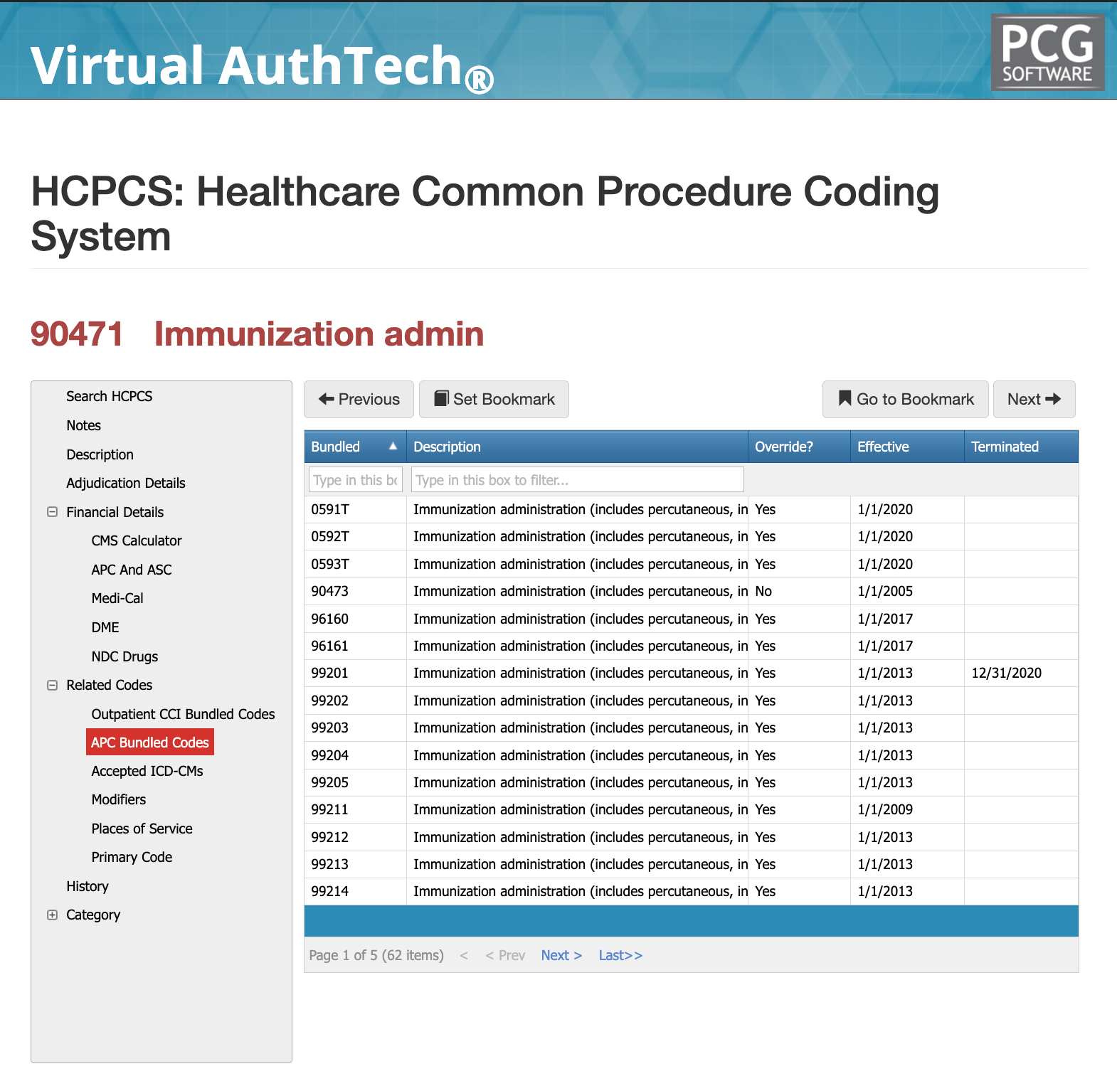 90471 apc bundled codes