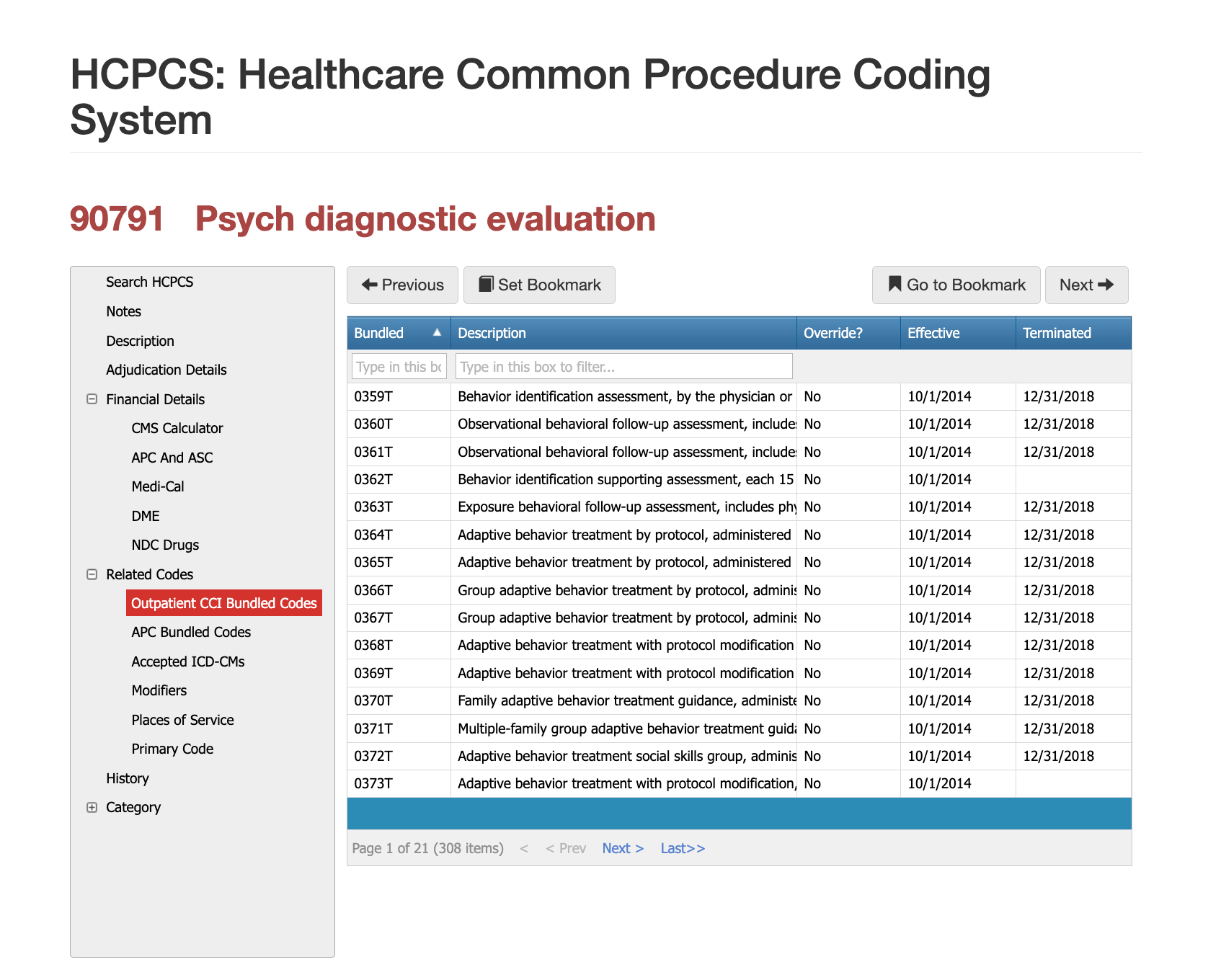 bundled codes for 90791