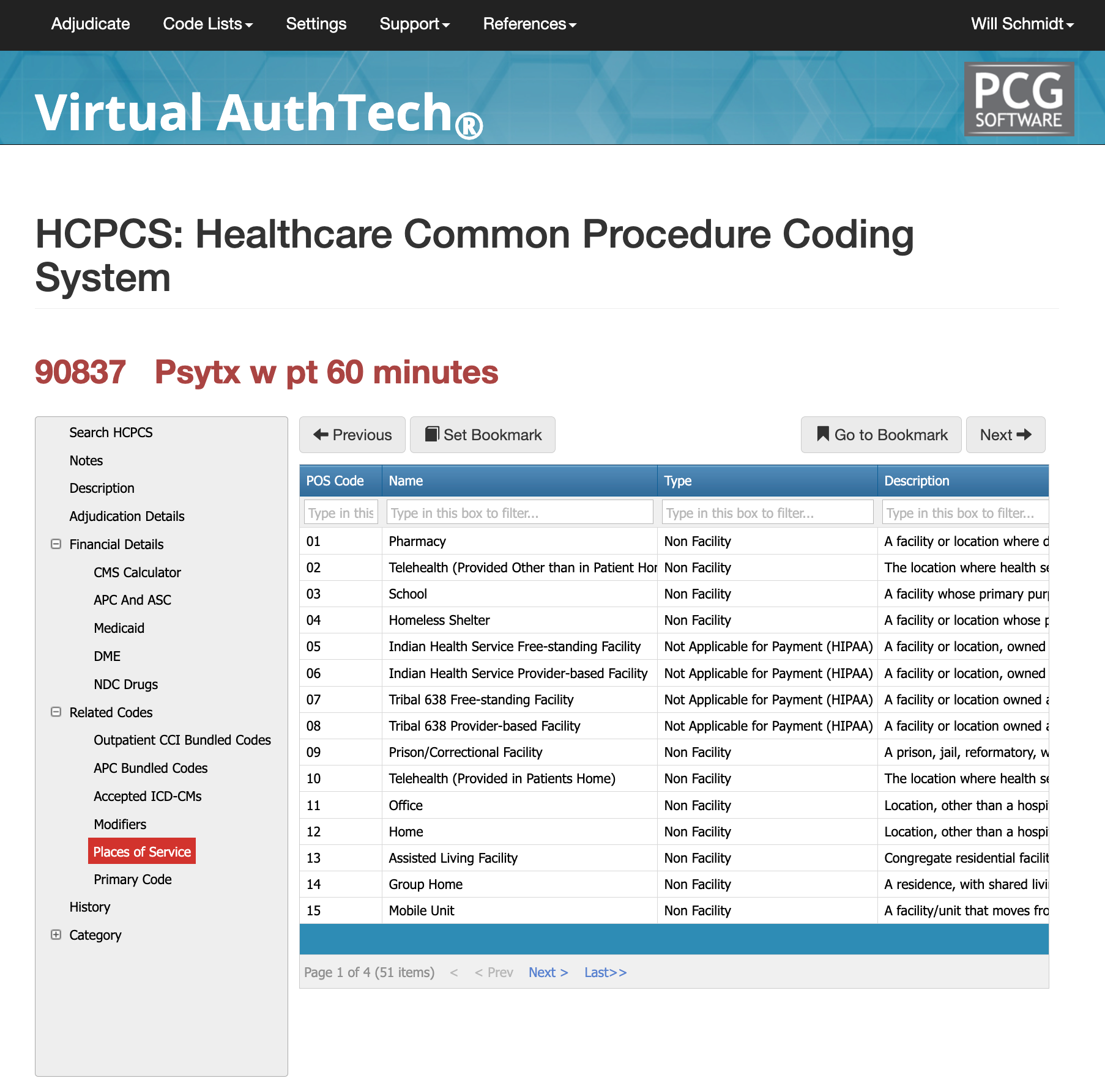 places of service for cpt code 90837