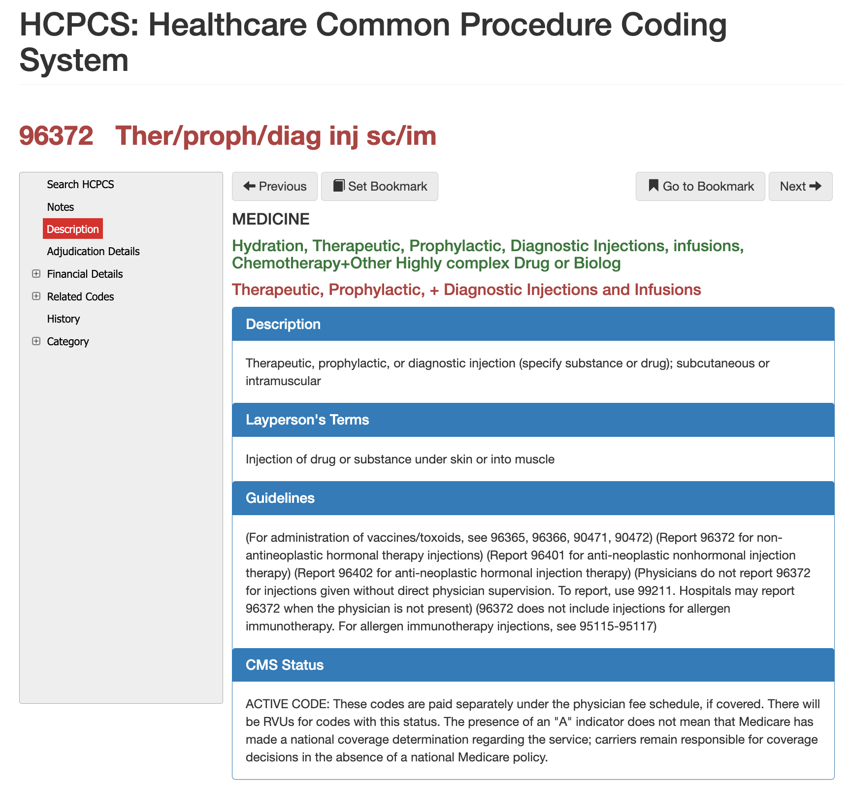 cpt code 96372 description